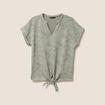 T-shirt col tunisien manches courtes vert clair femme
