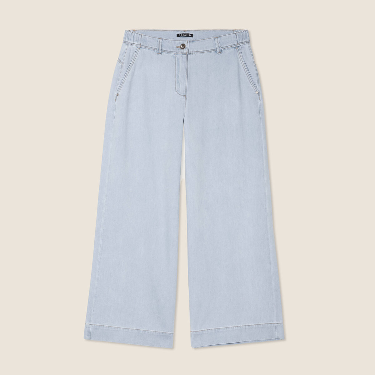Jean large 7/8ème taille haute denim bleach femme