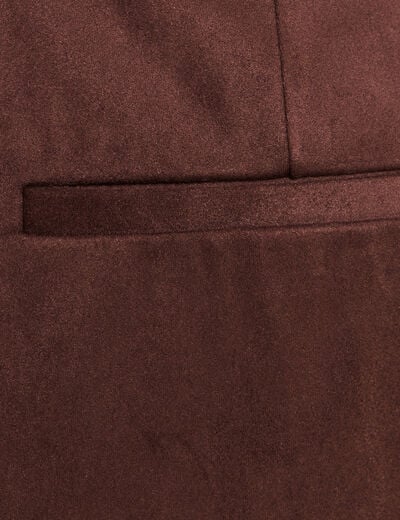 Pantalon large 7/8&egrave;me aspect daim marron fonc&eacute; femme