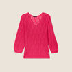 Pull manches 3/4 ajouré rose fushia femme