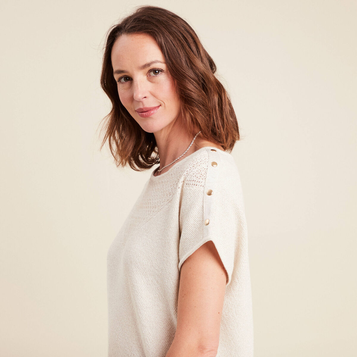 Pull manches courtes ecru femme