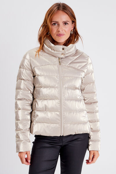 Doudoune droite zippée déperlante beige femme