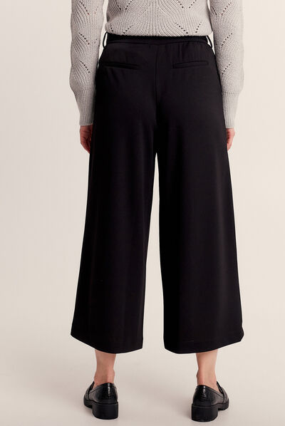 Pantalon large ceinturé noir femme