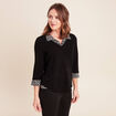 T-shirt col chemise manches 3/4 noir femme