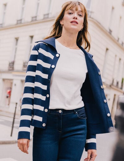 Veste r&eacute;versible en maille bleu femme