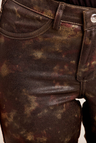 Pantalon enduit réversible couleur cuivre femme