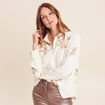 Chemise &agrave; sequins manches longues ecru femme