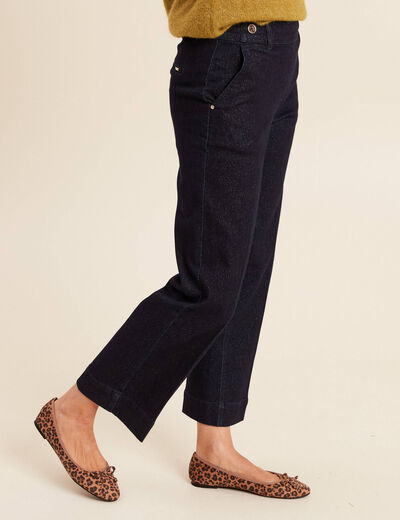 Jean large taille haute &agrave; paillettes denim brut femme