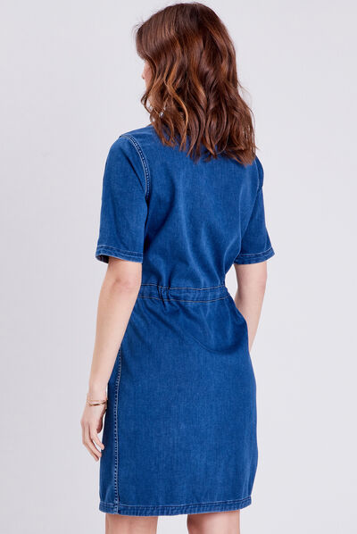 Robe droite en jean réversible denim double stone femme