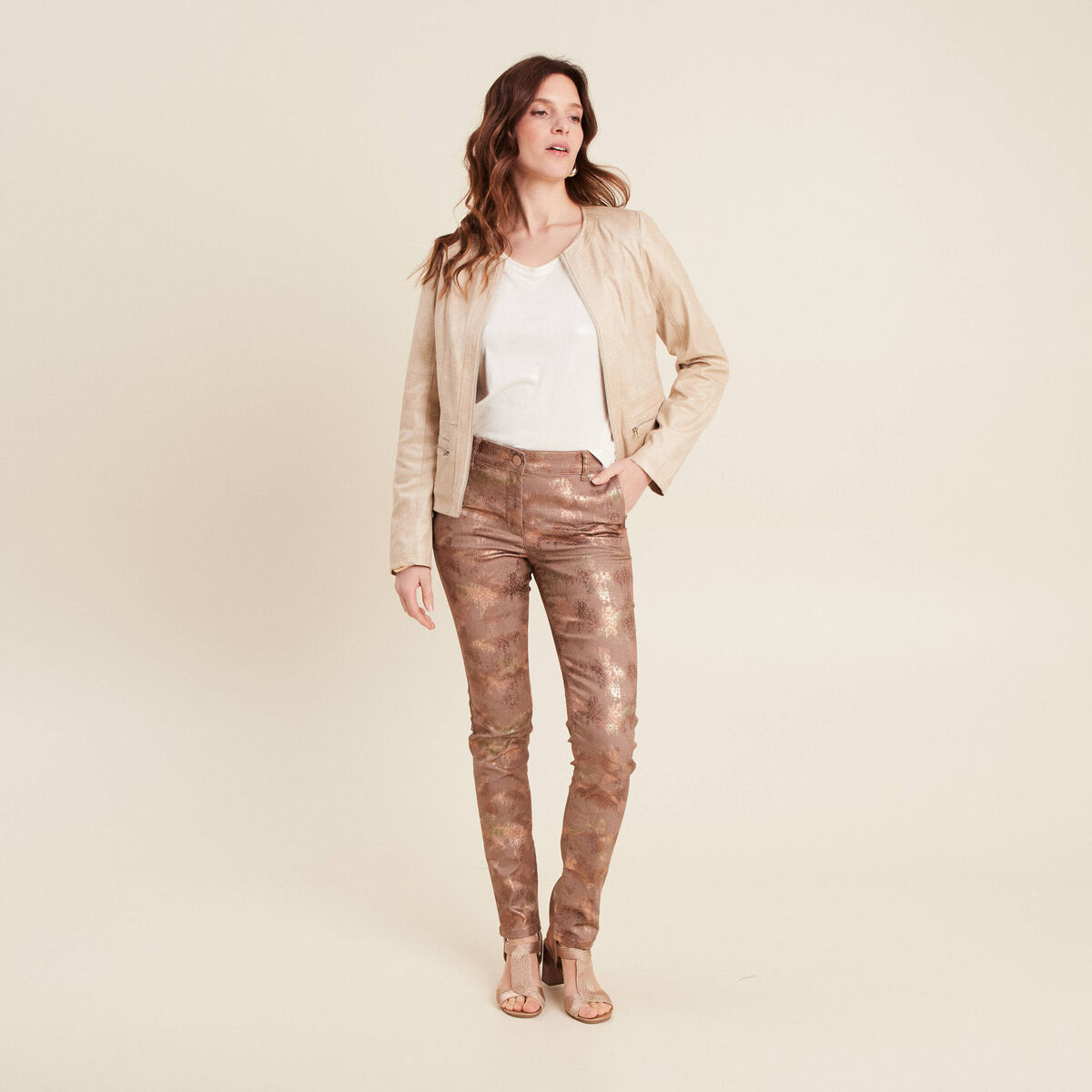 Veste su&eacute;dine zipp&eacute;e beige femme