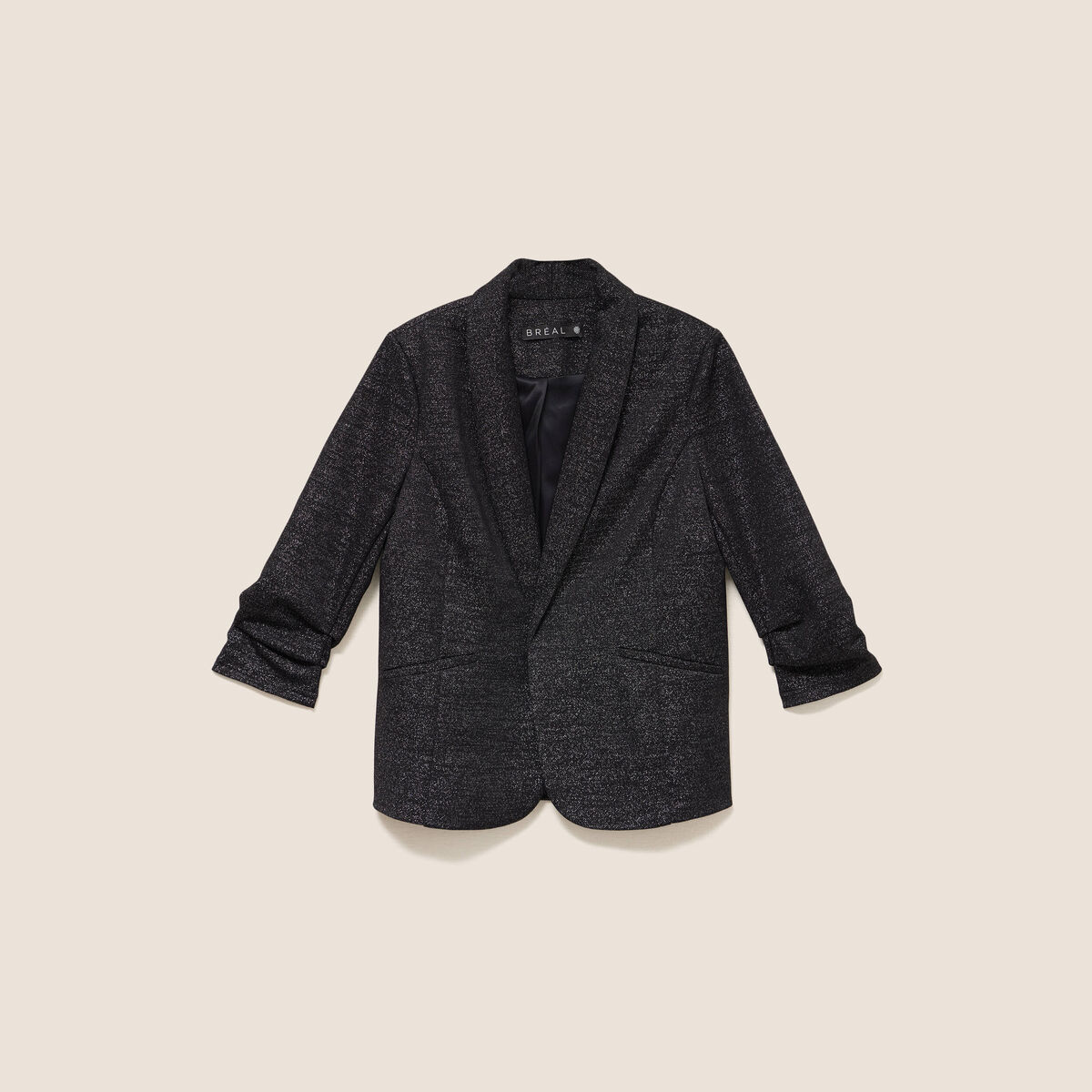Veste cintr&eacute;e col ch&acirc;le manches 3/4 noir femme