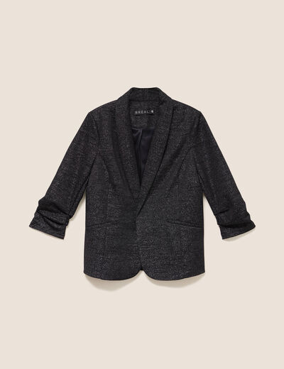 Veste cintr&eacute;e col ch&acirc;le manches 3/4 noir femme
