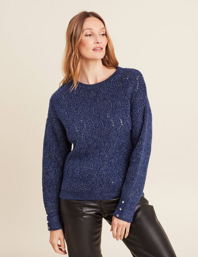 Pull manches longues bleu foncé femme