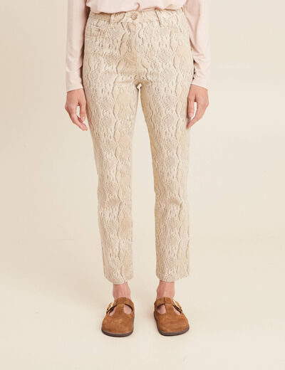 Pantalon 7/8ème taille haute beige femme