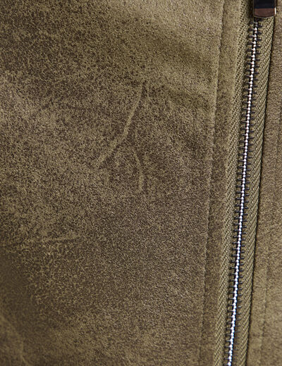 Veste esprit motard zippée vert kaki femme