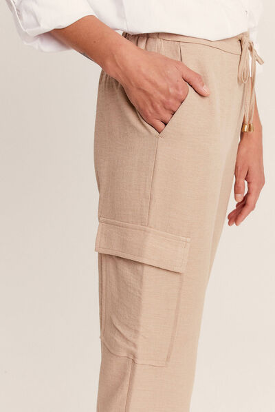 Pantalon fluide à coulisse sable femme