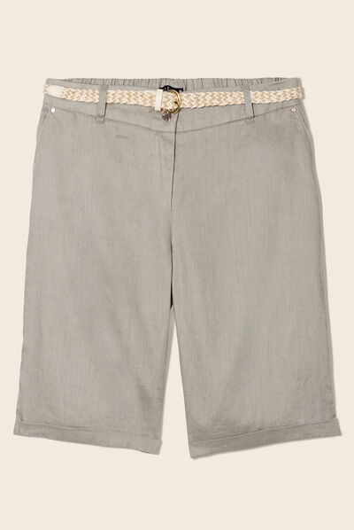 Short droit ceinturé vert clair femme