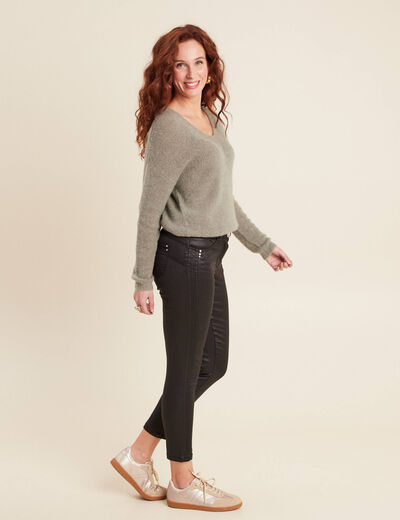 Pantalon ajusté enduit noir femme