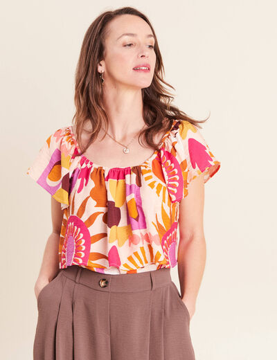 Blouse col v manches courtes fluide multicolore femme