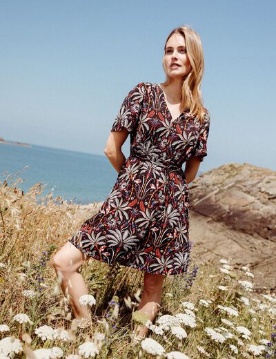 Robe évasée manches courtes noir femme