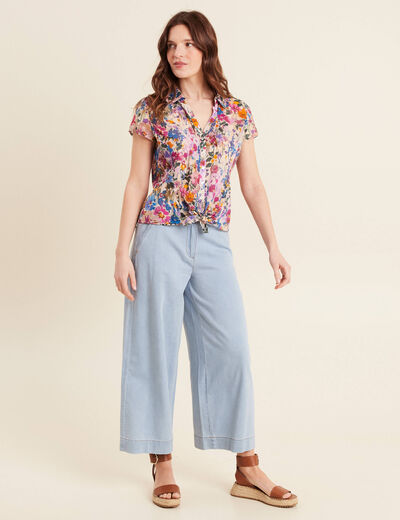 Chemise manches courtes nouée violet femme