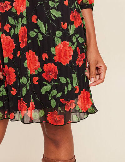 Robe courte &eacute;vas&eacute;e pliss&eacute;e manches 3/4 rouge femme