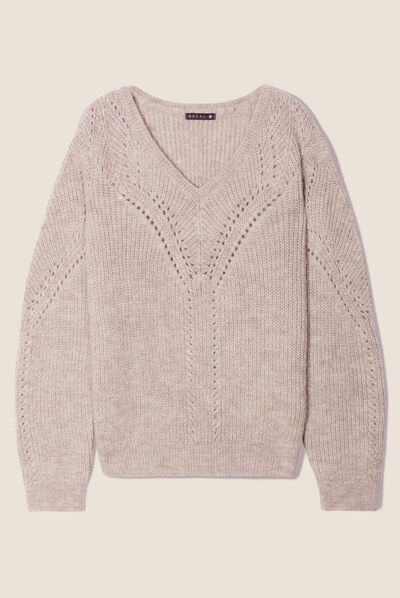 Pull manches longues beige femme