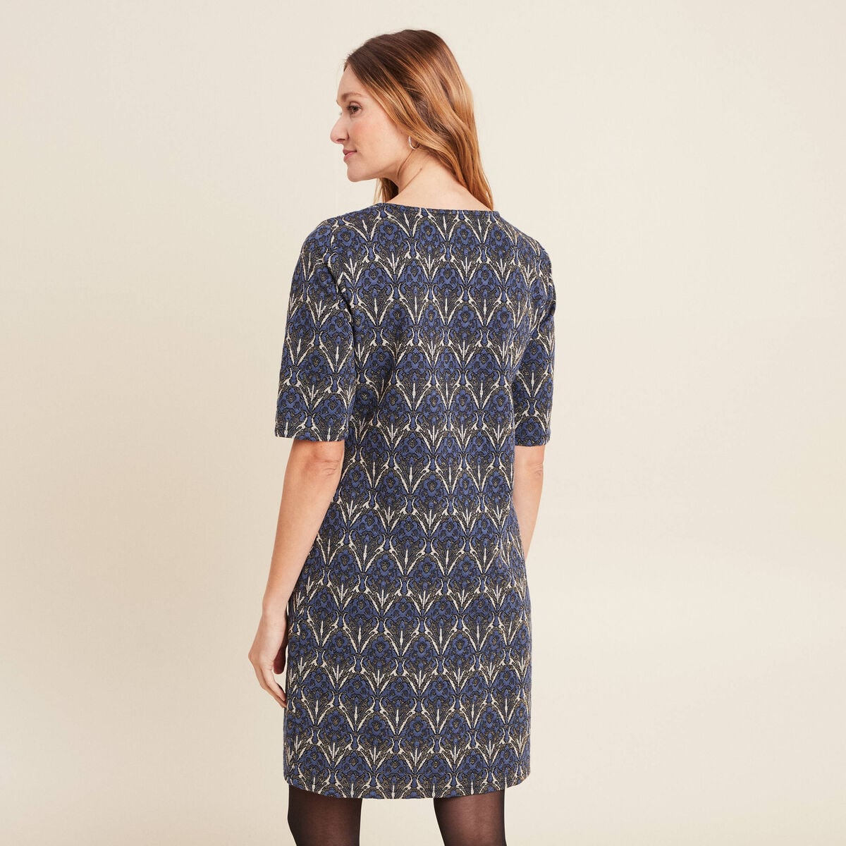 Robe droite manches 3/4 bleu femme