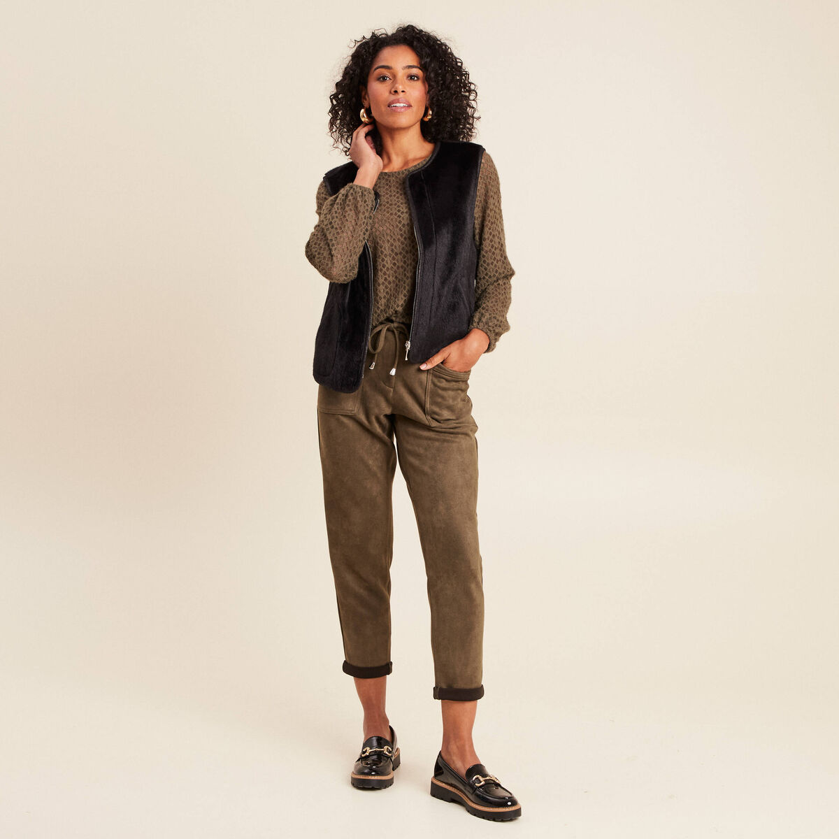 Blouse manches longues vert kaki femme
