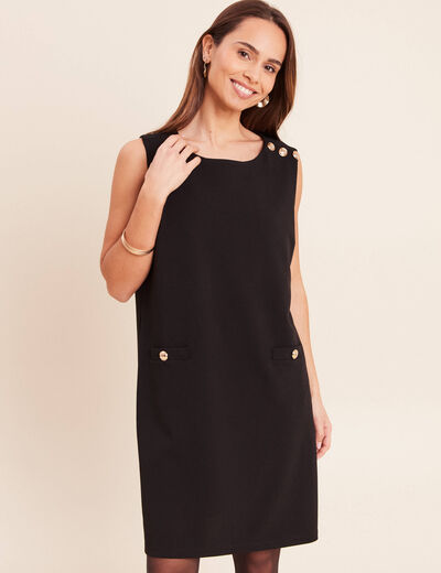 Robe droite courte sans manches col rond noir femme
