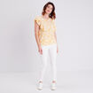 T-shirt manches courtes ajour&eacute; jaune moutarde femme