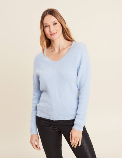 Pull manches longues bleu pastel femme