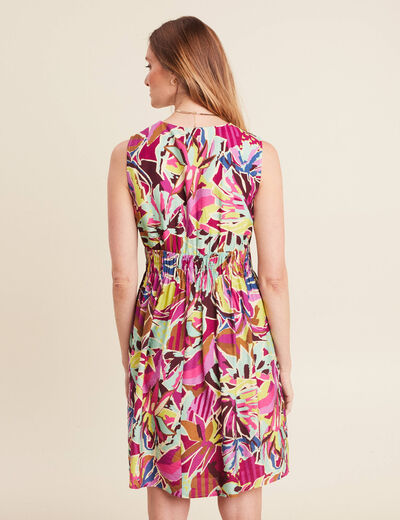 Robe évasée courte sans manches doublée mauve femme