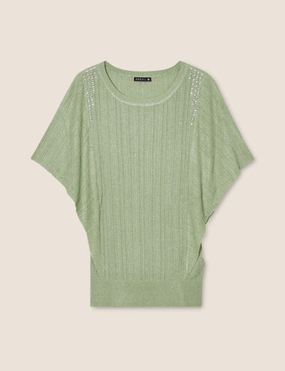 Pull manches courtes papillons vert émeraude femme