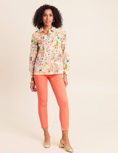 Chemise col am&eacute;ricain manches longues multicolore femme