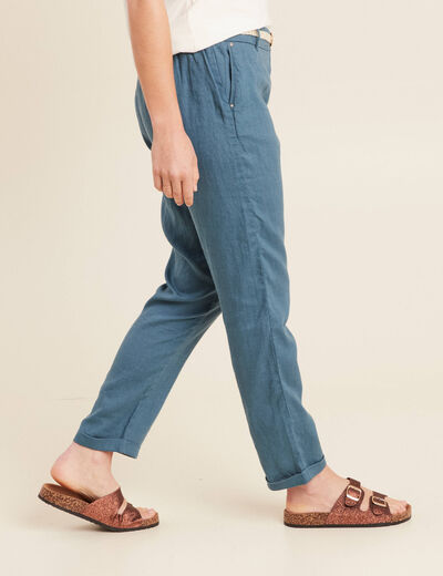 Pantalon flou ceinturé bleu pétrole femme