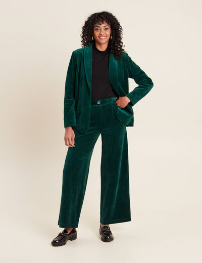 Pantalon large velours vert foncé femme
