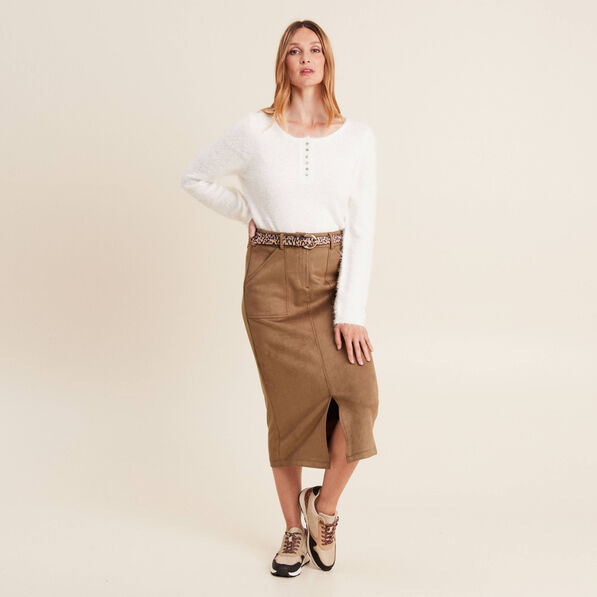 jupe longue droite suedine marron femme Jupe longue droite suédine marron femme