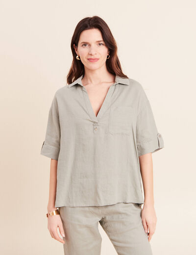 Blouse courte 100% lin vert clair femme