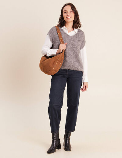 Pull sans manches gris fonc&eacute; femme