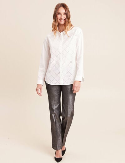 Chemise manches longues en coton strass blanc femme