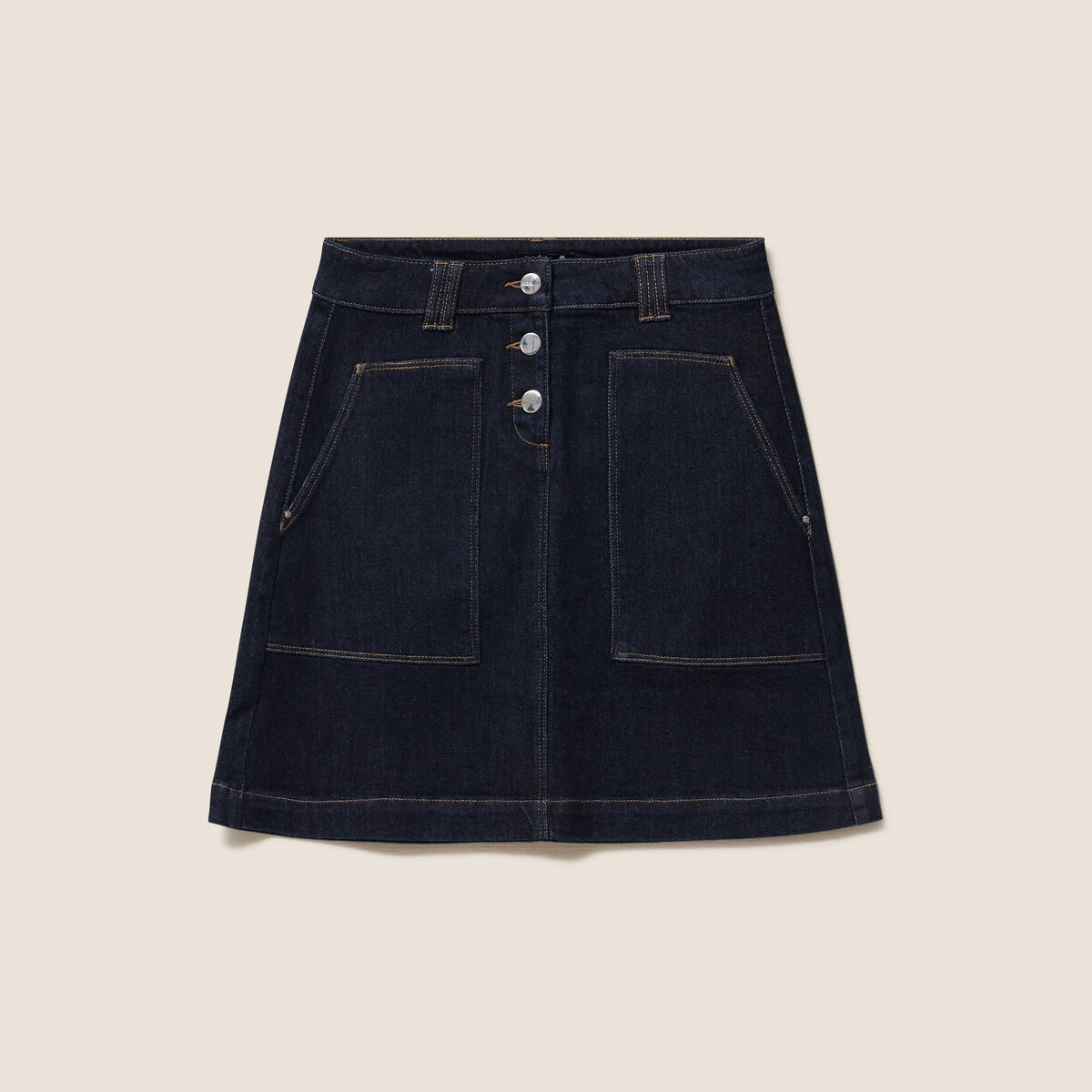 Jupe courte trap&egrave;ze en jean denim brut femme