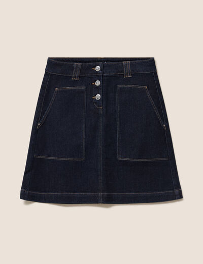 Jupe courte trap&egrave;ze en jean denim brut femme