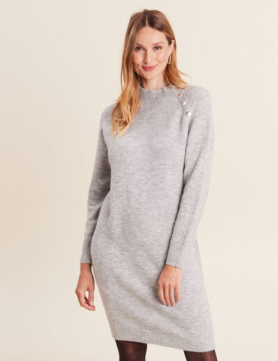 Robe pull droite col montant gris clair femme