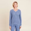Pull manches longues col en V bleu ciel femme
