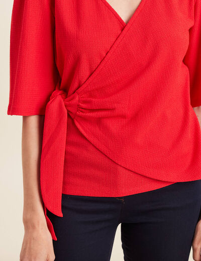 Blouse col V manches coude rouge femme