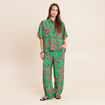Pantalon large taille haute vert femme
