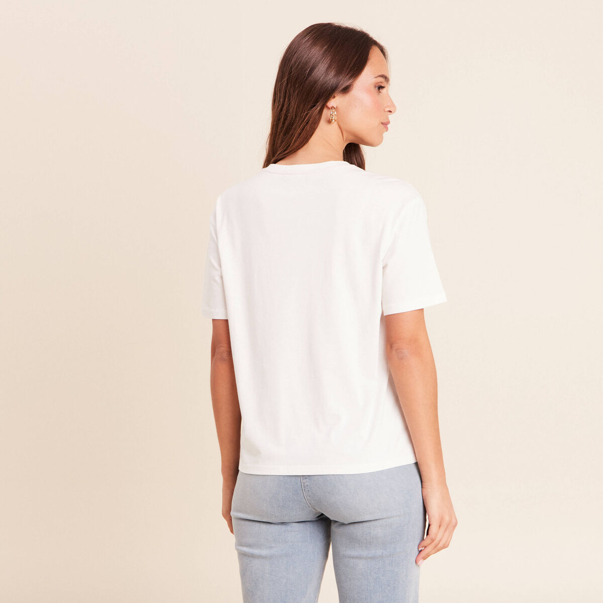 T-shirt broderie manches courtes ecru femme