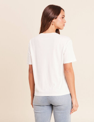 T-shirt broderie manches courtes ecru femme