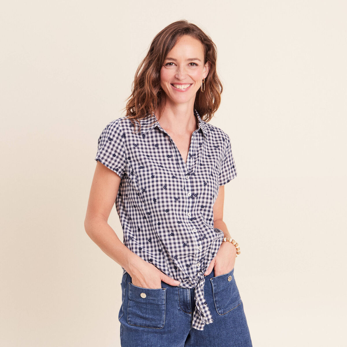 Chemise nou&eacute;e bleu femme